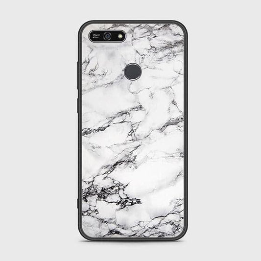 Huawei Y6 Prime 2018 Cover - White Marble Series - HQ Ultra Shine Premium Infinity Glass Soft Silicon Borders Case
