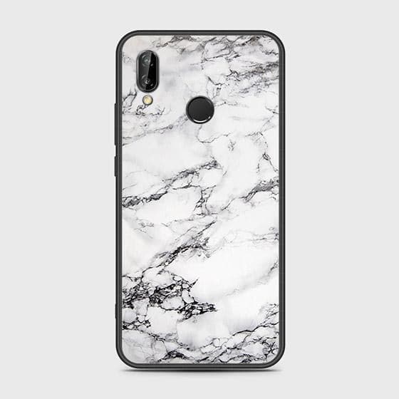 Huawei P20 Lite 2019 Cover - White Marble Series - HQ Ultra Shine Premium Infinity Glass Soft Silicon Borders Case