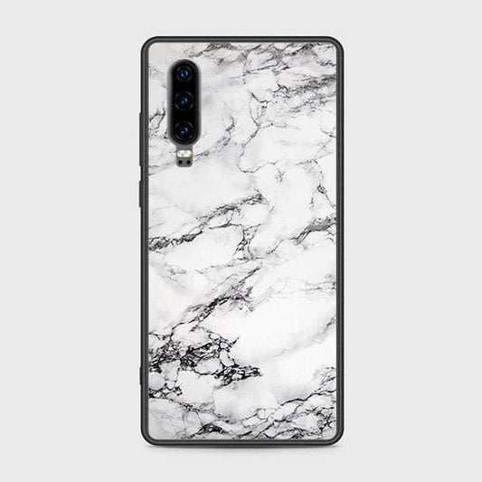 Huawei P30 Cover - White Marble Series - HQ Ultra Shine Premium Infinity Glass Soft Silicon Borders Case