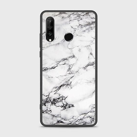 Huawei P30 lite Cover - White Marble Series - HQ Ultra Shine Premium Infinity Glass Soft Silicon Borders Case