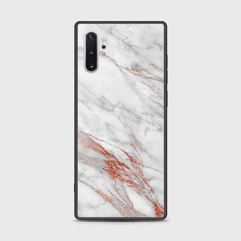 Samsung Galaxy Note 10 Plus Cover - White Marble Series - HQ Ultra Shine Premium Infinity Glass Soft Silicon Borders Case