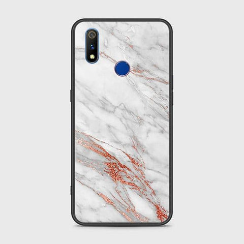 Realme 3 Cover - White Marble Series - HQ Ultra Shine Premium Infinity Glass Soft Silicon Borders Case