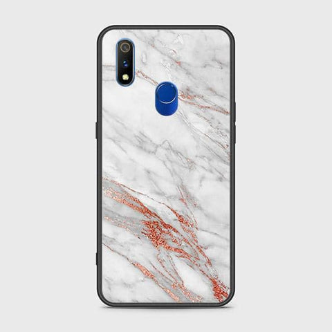 Realme 3 Pro Cover - White Marble Series - HQ Ultra Shine Premium Infinity Glass Soft Silicon Borders Case