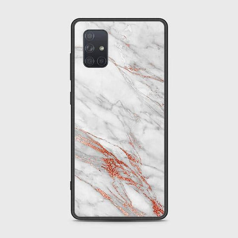 Samsung Galaxy A71 Cover - White Marble Series - HQ Ultra Shine Premium Infinity Glass Soft Silicon Borders Case