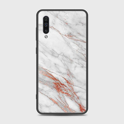 Samsung Galaxy A50s Cover - White Marble Series - HQ Ultra Shine Premium Infinity Glass Soft Silicon Borders Case