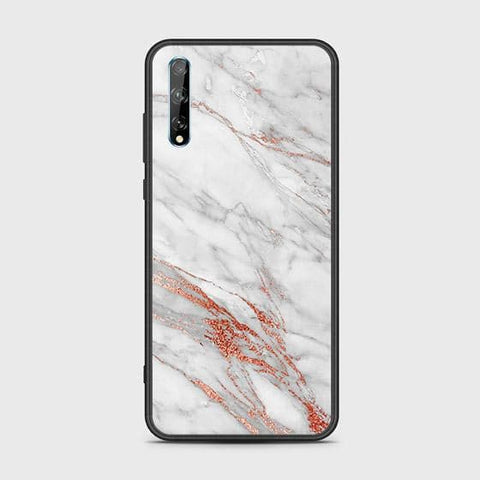 Huawei Y8p Cover - White Marble Series - HQ Ultra Shine Premium Infinity Glass Soft Silicon Borders Case