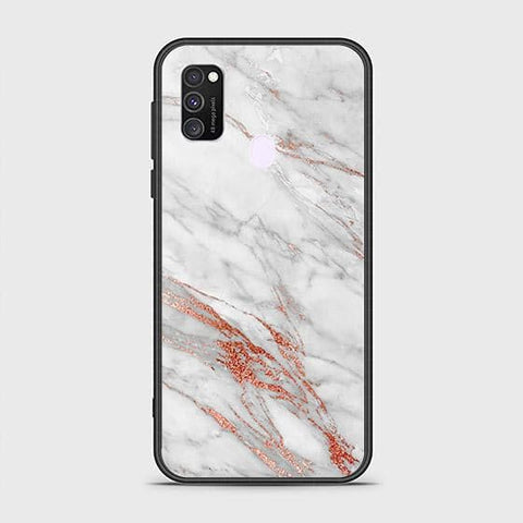 Samsung Galaxy M30s Cover - White Marble Series - HQ Ultra Shine Premium Infinity Glass Soft Silicon Borders Case