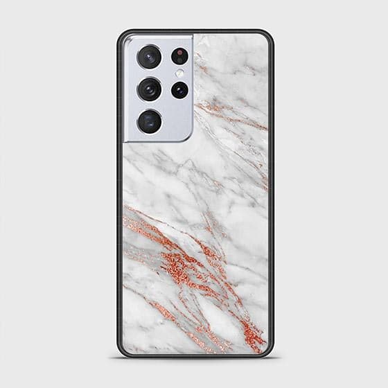 Samsung Galaxy S21 Ultra 5G Cover - White Marble Series - D211 - HQ Ultra Shine Premium Infinity Glass Soft Silicon Borders Case ( Fast Delivery )