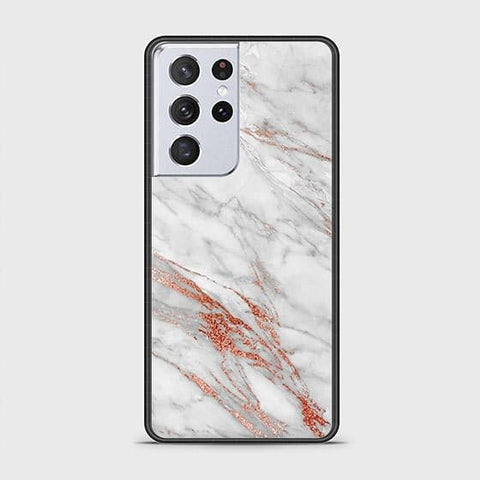 Samsung Galaxy S21 Ultra 5G Cover - White Marble Series - D211 - HQ Ultra Shine Premium Infinity Glass Soft Silicon Borders Case ( Fast Delivery )