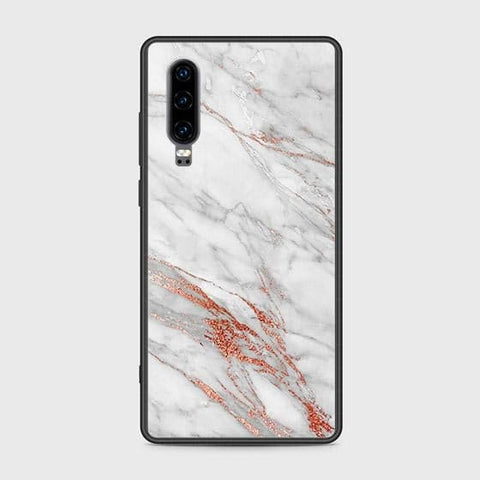 Huawei P30 Cover - White Marble Series - HQ Ultra Shine Premium Infinity Glass Soft Silicon Borders Case