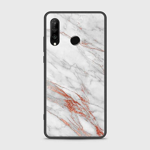 Huawei P30 lite Cover - White Marble Series - HQ Ultra Shine Premium Infinity Glass Soft Silicon Borders Case