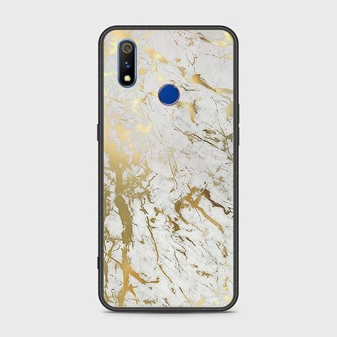 Realme 3 Cover - White Marble Series - HQ Ultra Shine Premium Infinity Glass Soft Silicon Borders Case