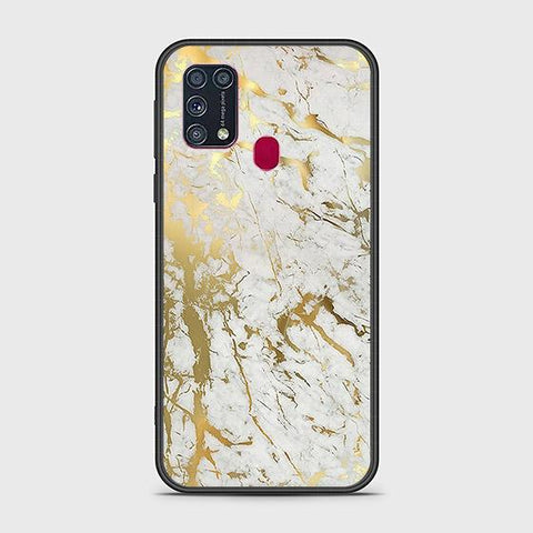 Samsung Galaxy M31 Cover - White Marble Series - HQ Ultra Shine Premium Infinity Glass Soft Silicon Borders Case