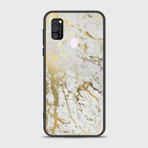 Samsung Galaxy M30s Cover - White Marble Series - HQ Ultra Shine Premium Infinity Glass Soft Silicon Borders Case