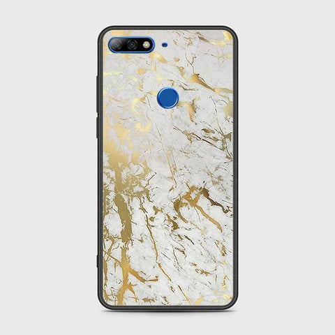 Huawei Y7 2018 Cover - White Marble Series - HQ Ultra Shine Premium Infinity Glass Soft Silicon Borders Case