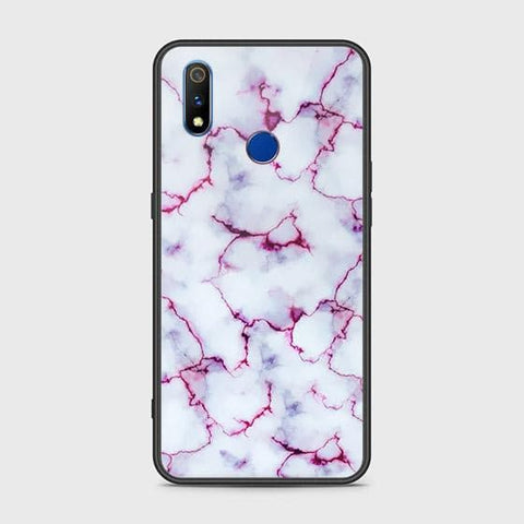 Realme 3 Cover - White Marble Series - HQ Ultra Shine Premium Infinity Glass Soft Silicon Borders Case