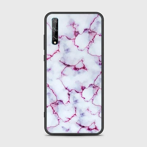 Huawei P Smart S Cover - White Marble Series - HQ Ultra Shine Premium Infinity Glass Soft Silicon Borders Case