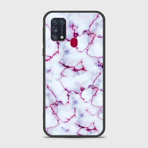 Samsung Galaxy M31 Cover - White Marble Series - HQ Ultra Shine Premium Infinity Glass Soft Silicon Borders Case