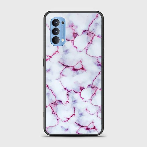 Oppo Reno 4 Cover - White Marble Series - HQ Ultra Shine Premium Infinity Glass Soft Silicon Borders Case