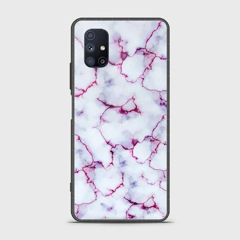 Samsung Galaxy M51 Cover - White Marble Series - HQ Ultra Shine Premium Infinity Glass Soft Silicon Borders Case