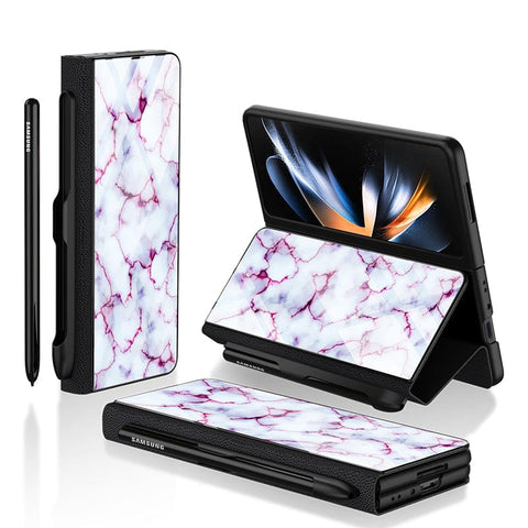 Samsung Galaxy Z Fold 3 5G Cover- White Marble Series - HQ Ultra Shine Premium Infinity Glass Soft Silicon Borders Case