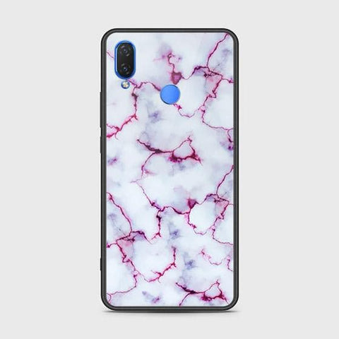 Huawei Y9 2019 Cover - White Marble Series - HQ Ultra Shine Premium Infinity Glass Soft Silicon Borders Case