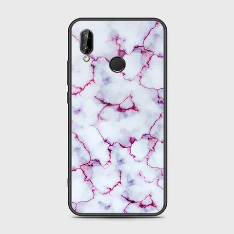 Huawei P20 Lite 2019 Cover - White Marble Series - HQ Ultra Shine Premium Infinity Glass Soft Silicon Borders Case