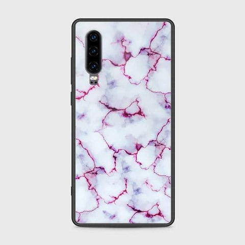 Huawei P30 Cover - White Marble Series - HQ Ultra Shine Premium Infinity Glass Soft Silicon Borders Case