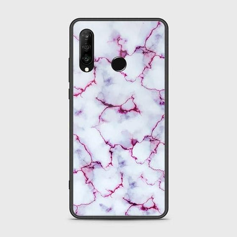 Huawei P30 lite Cover - White Marble Series - HQ Ultra Shine Premium Infinity Glass Soft Silicon Borders Case