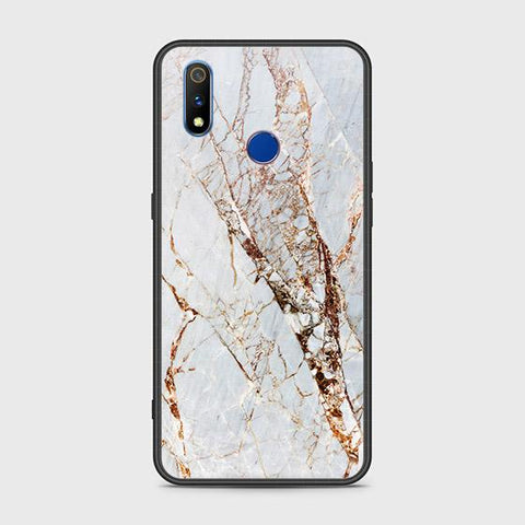 Realme 3 Cover - White Marble Series - HQ Ultra Shine Premium Infinity Glass Soft Silicon Borders Case