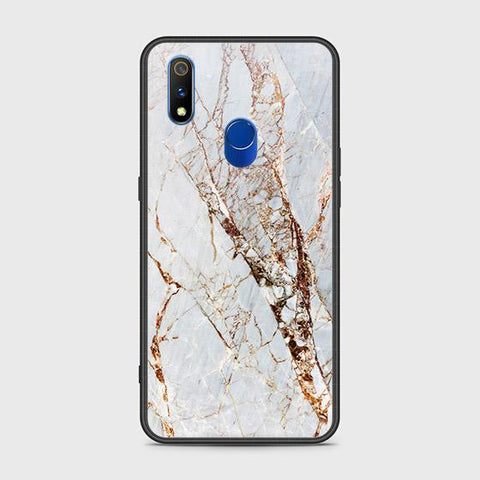 Realme 3 Pro Cover - White Marble Series - HQ Ultra Shine Premium Infinity Glass Soft Silicon Borders Case