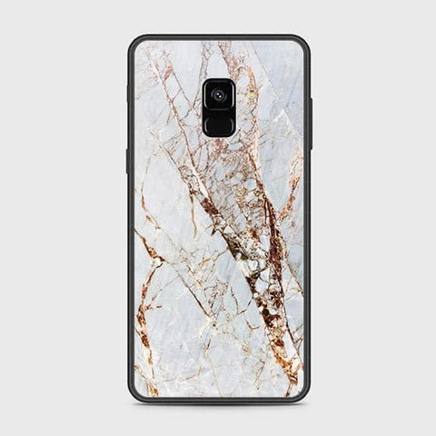 Samsung Galaxy A8 2018 Cover - White Marble Series - HQ Ultra Shine Premium Infinity Glass Soft Silicon Borders Case