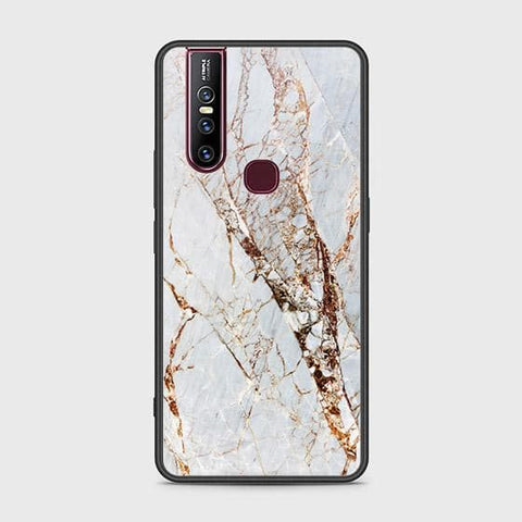 Vivo V15 Cover - White Marble Series - HQ Ultra Shine Premium Infinity Glass Soft Silicon Borders Case