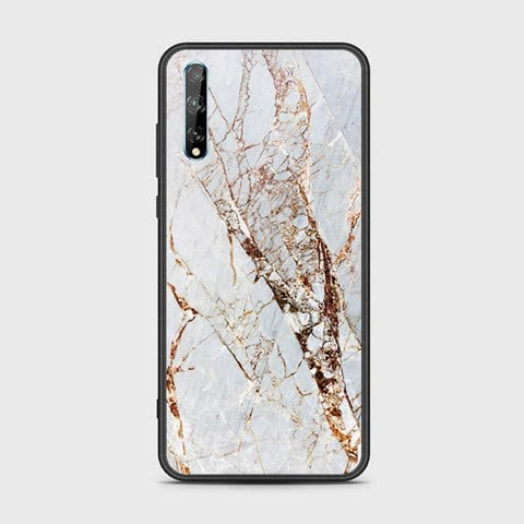 Huawei Y8p Cover - White Marble Series - HQ Ultra Shine Premium Infinity Glass Soft Silicon Borders Case