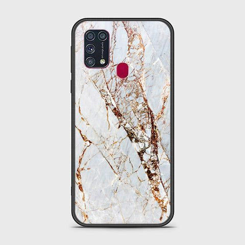 Samsung Galaxy M31 Cover - White Marble Series - HQ Ultra Shine Premium Infinity Glass Soft Silicon Borders Case