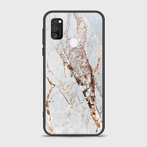 Samsung Galaxy M30s Cover - White Marble Series - HQ Ultra Shine Premium Infinity Glass Soft Silicon Borders Case