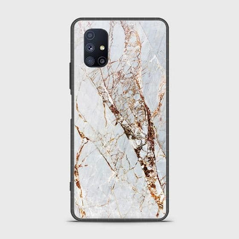 Samsung Galaxy M51 Cover - White Marble Series - HQ Ultra Shine Premium Infinity Glass Soft Silicon Borders Case