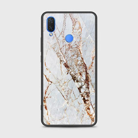 Huawei Y9 2019 Cover - White Marble Series - HQ Ultra Shine Premium Infinity Glass Soft Silicon Borders Case