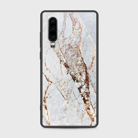 Huawei P30 Cover - White Marble Series - HQ Ultra Shine Premium Infinity Glass Soft Silicon Borders Case