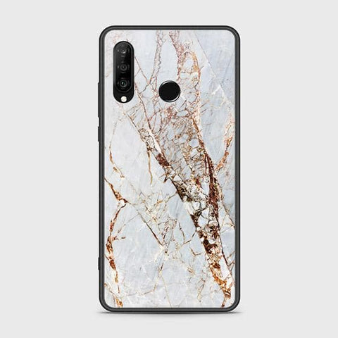 Huawei P30 lite Cover - White Marble Series - HQ Ultra Shine Premium Infinity Glass Soft Silicon Borders Case