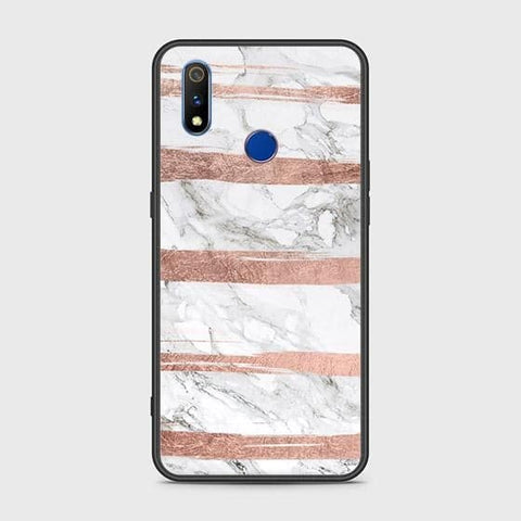 Realme 3 Cover - White Marble Series - HQ Ultra Shine Premium Infinity Glass Soft Silicon Borders Case