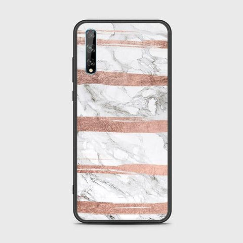 Huawei Y8p Cover - White Marble Series - HQ Ultra Shine Premium Infinity Glass Soft Silicon Borders Case