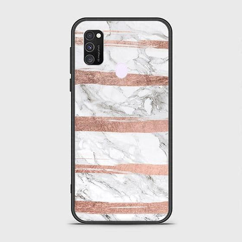 Samsung Galaxy M30s Cover - White Marble Series - HQ Ultra Shine Premium Infinity Glass Soft Silicon Borders Case