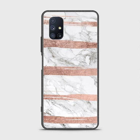 Samsung Galaxy M51 Cover - White Marble Series - HQ Ultra Shine Premium Infinity Glass Soft Silicon Borders Case