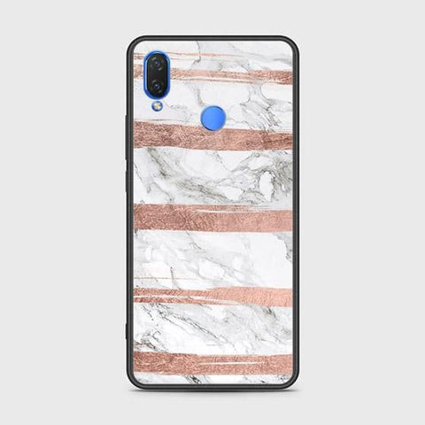 Huawei Y9 2019 Cover - White Marble Series - HQ Ultra Shine Premium Infinity Glass Soft Silicon Borders Case