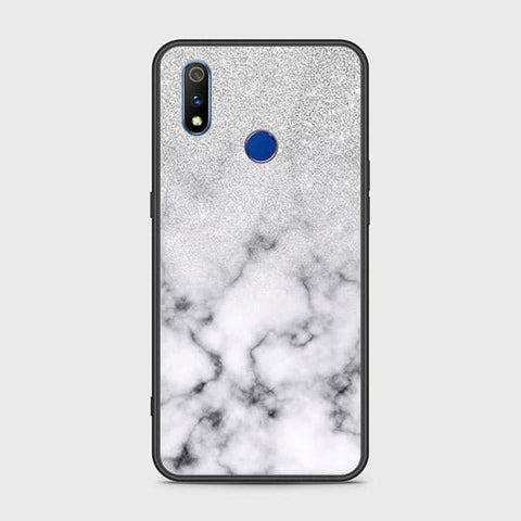 Realme 3 Cover - White Marble Series - HQ Ultra Shine Premium Infinity Glass Soft Silicon Borders Case