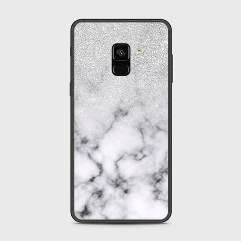 Samsung Galaxy A8 2018 Cover - White Marble Series - HQ Ultra Shine Premium Infinity Glass Soft Silicon Borders Case