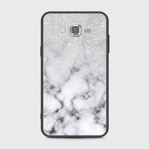 Samsung Galaxy J7 2015 Cover - White Marble Series - HQ Ultra Shine Premium Infinity Glass Soft Silicon Borders Case