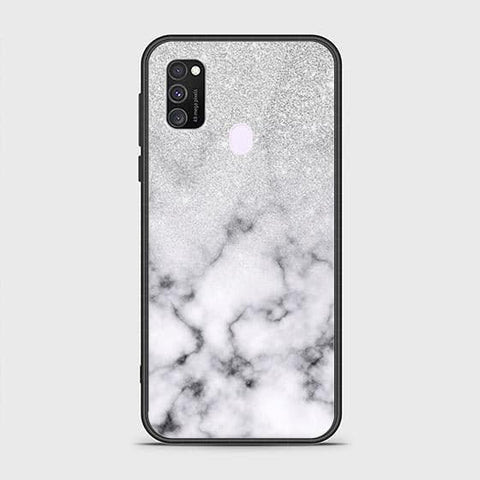 Samsung Galaxy M30s Cover - White Marble Series - HQ Ultra Shine Premium Infinity Glass Soft Silicon Borders Case