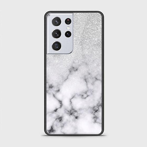 Samsung Galaxy S21 Ultra 5G Cover - White Marble Series - HQ Ultra Shine Premium Infinity Glass Soft Silicon Borders Case